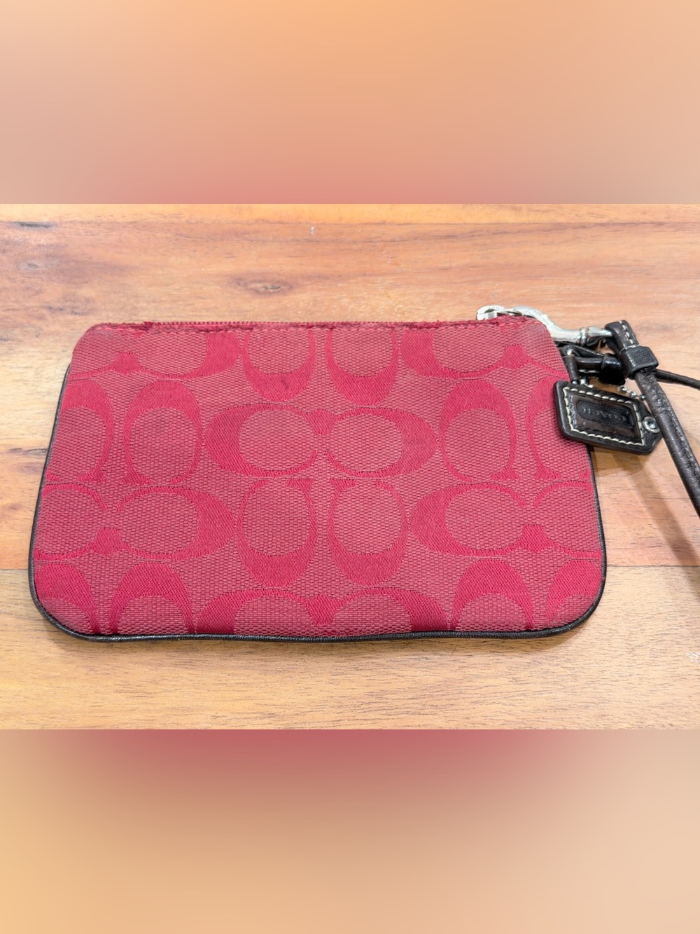Vintage Y2K Coach Red Signature C Jacquard Wristlet Pouch